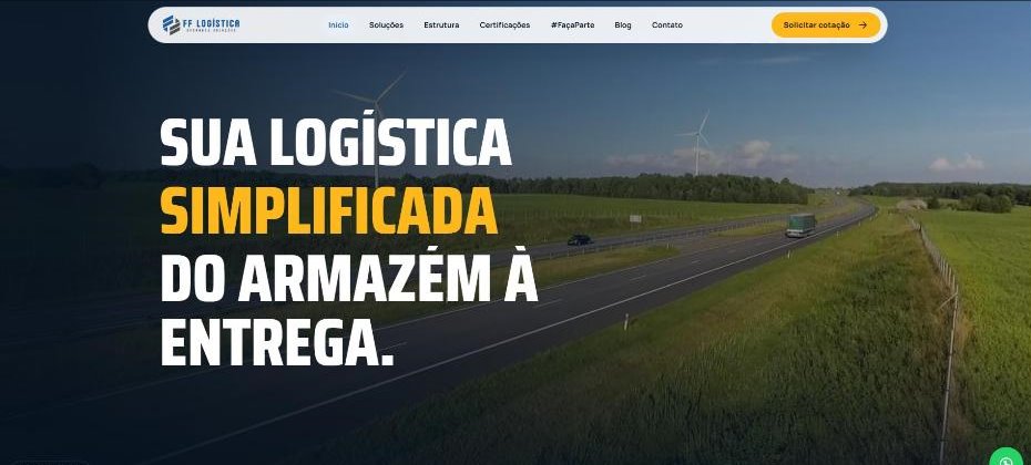Página inicial da proposta de redesign da FF Logística, com o título Sua logística simplificada do armazém à entrega